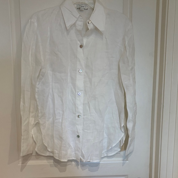 Vince Tops - Vince White Linen-Blend Button Collar Shirt